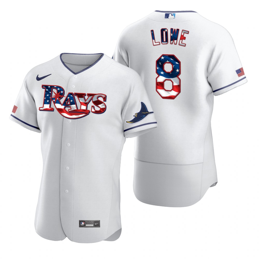 Cheap Tampa Bay Rays 8 Brandon Lowe Men Nike White Fluttering USA Flag Limited Edition Authentic MLB Jersey